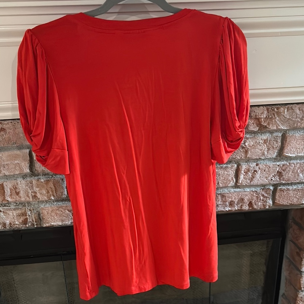 Trina Turk Orange Blouse with Puff Sleeves and Relaxed Style sz M - Picture 4 of 9